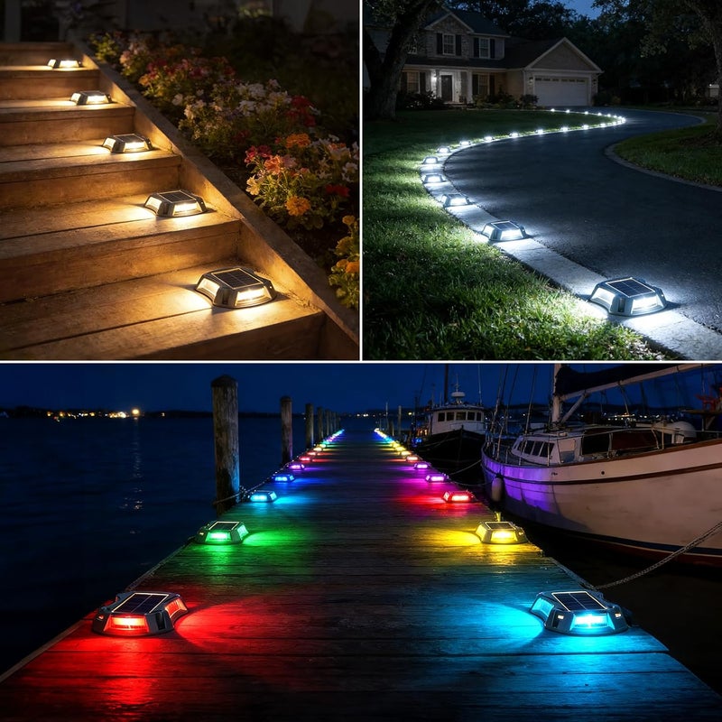 Bosceos Solar Driveway Lights Deck Dock Lights Outdoor 12 Pack, 9 Colors in 1, Pathway Light Solar Powered Waterproof, LED Marker Marine Light for Warning Driveway Sidewalk Pathway Walkway Step(RGB) - Image 2
